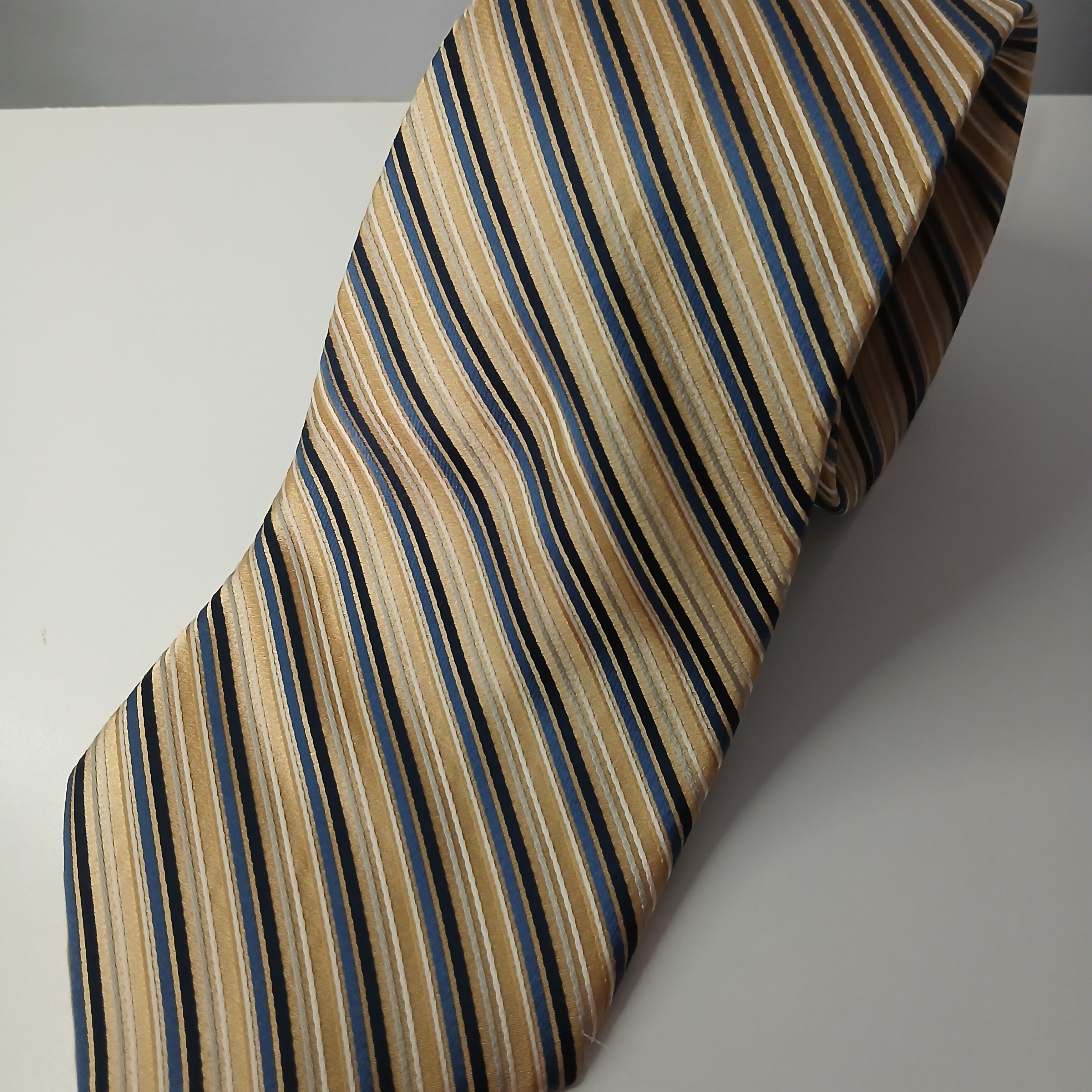 Elegant Striped Tan And Blue Men's Tie